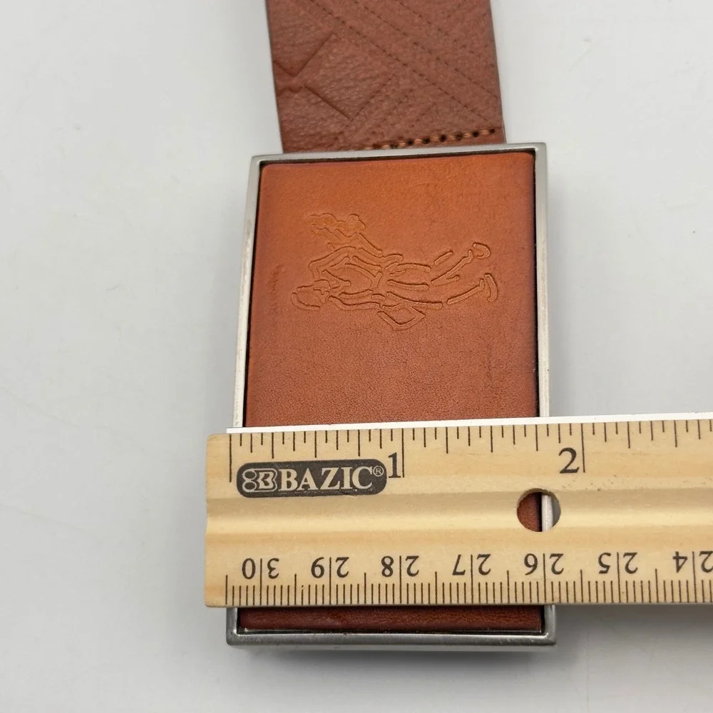 Ashworth Mens Brown Full Grain Leather Golf Belt Embossed Plaque Buckle Size 32